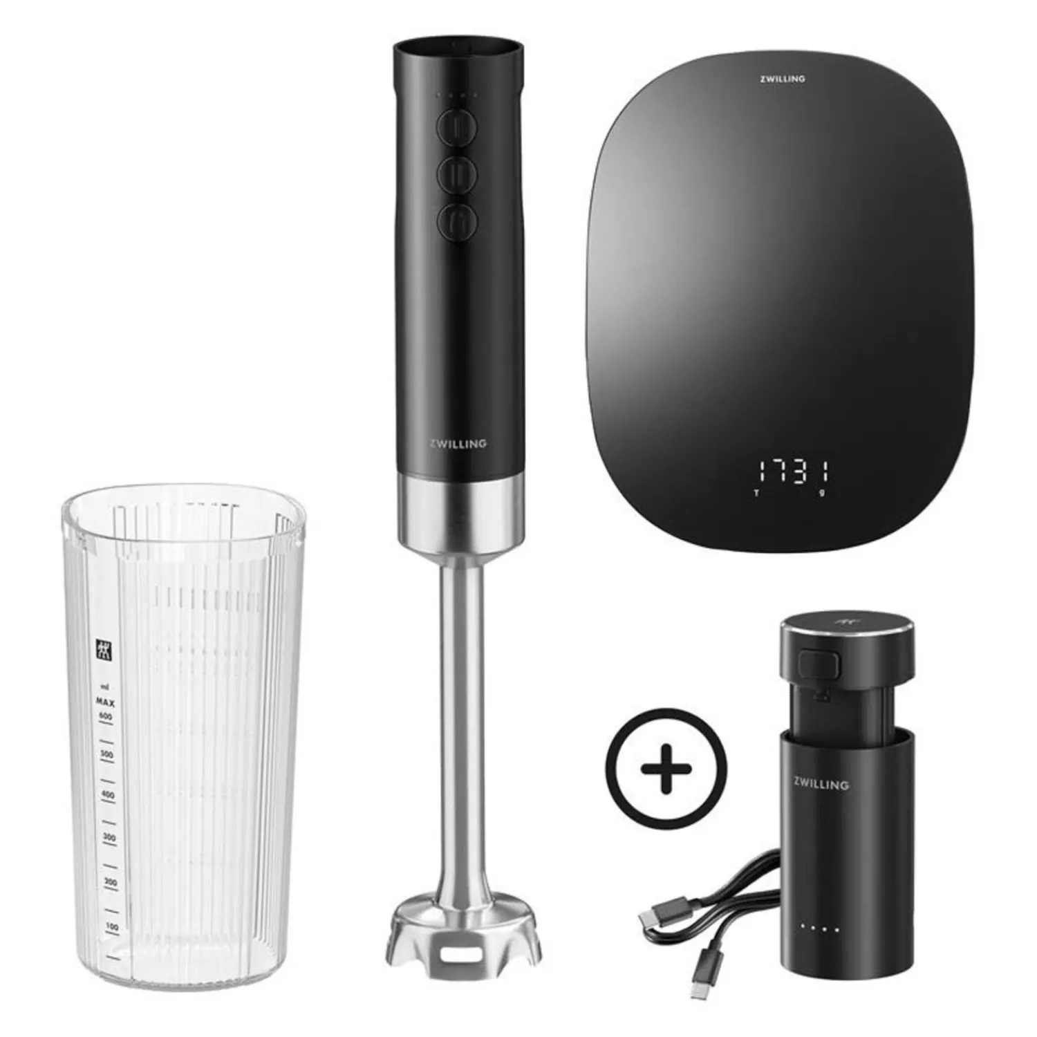 ZWILLING Mixeur plongeant sans fil avec balance digitale, 4-pcs, noir Clearance