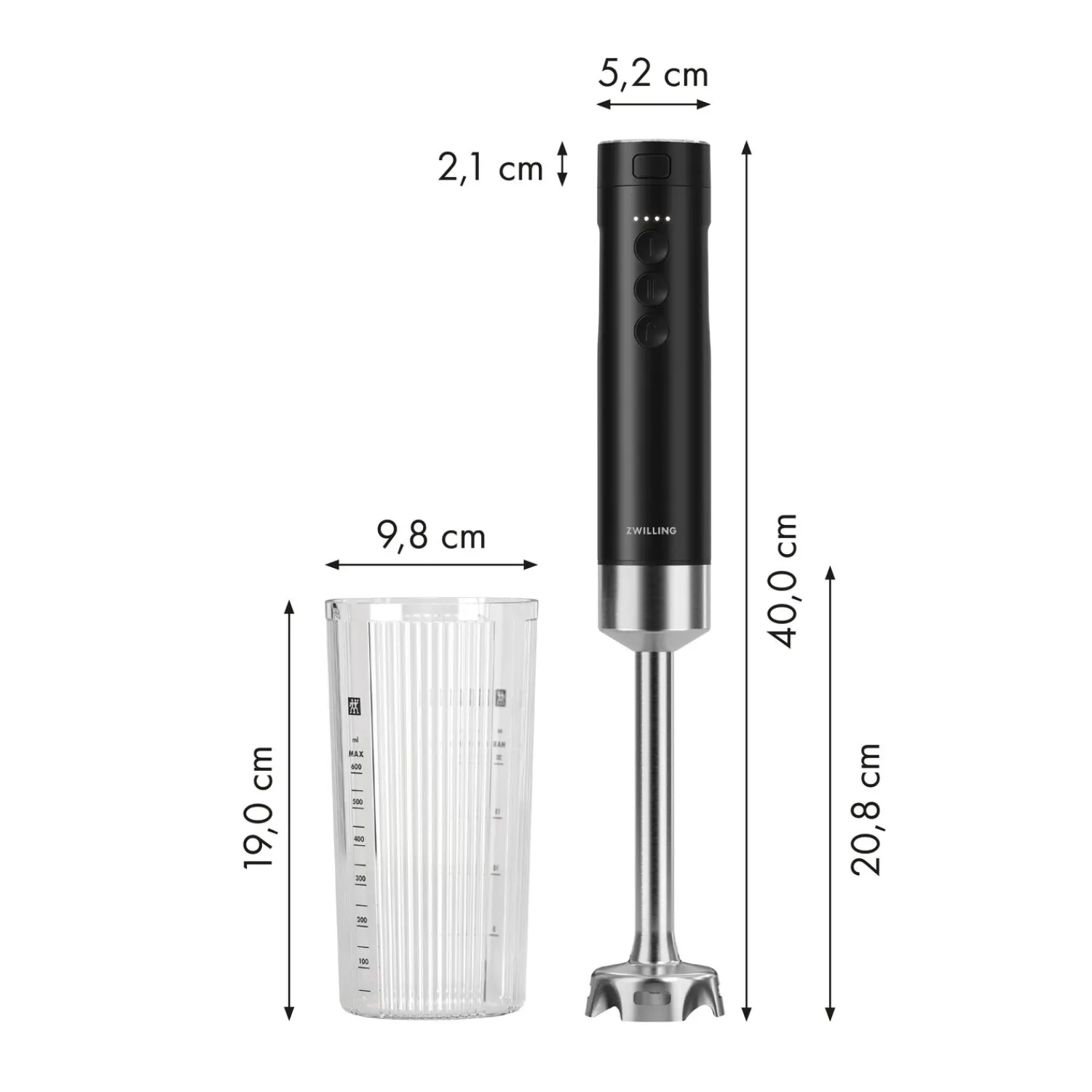 ZWILLING Mixeur plongeant sans fil avec balance digitale et hachoir, 5-pcs, noir