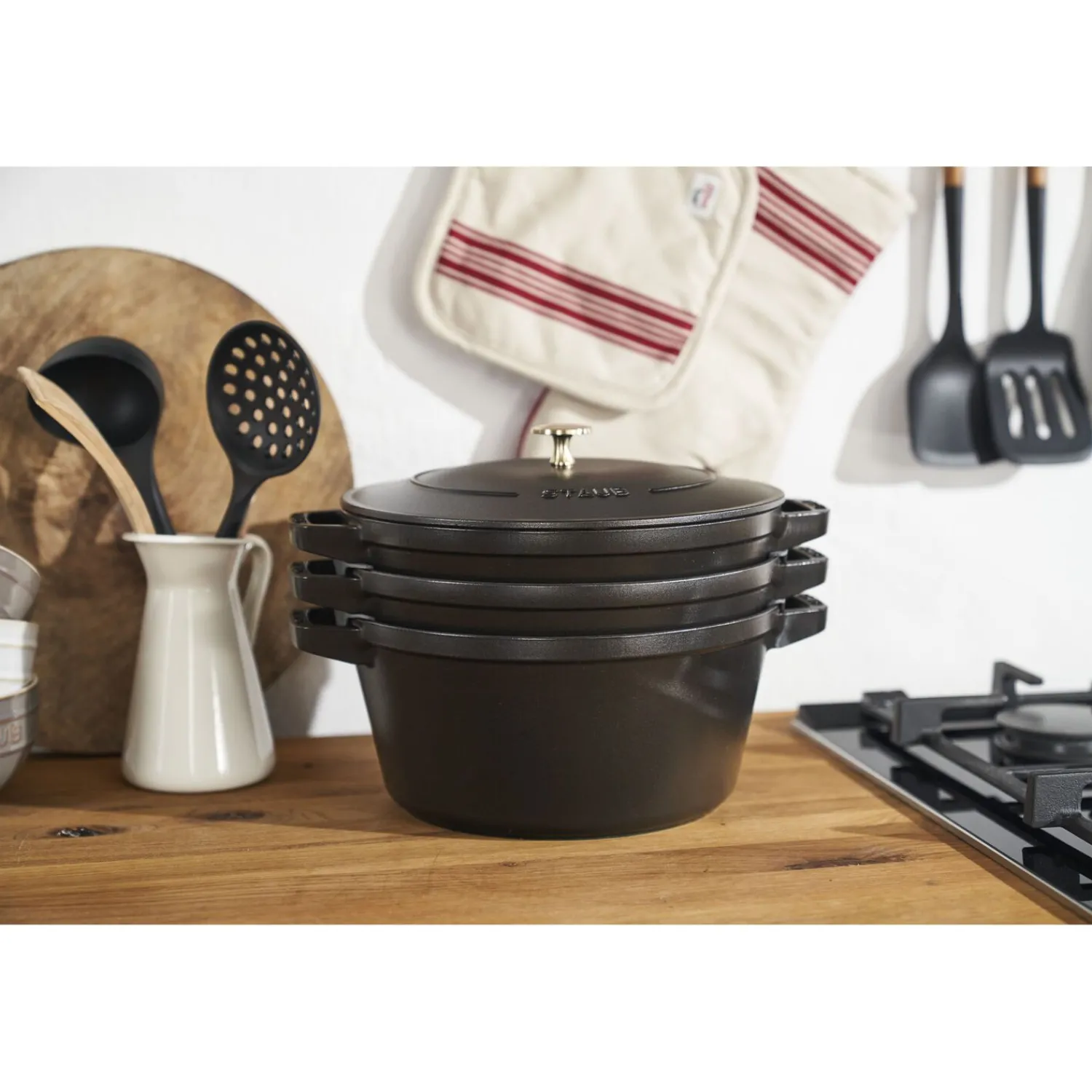 Staub 3-pcs, Set empilable, Noir mat Clearance