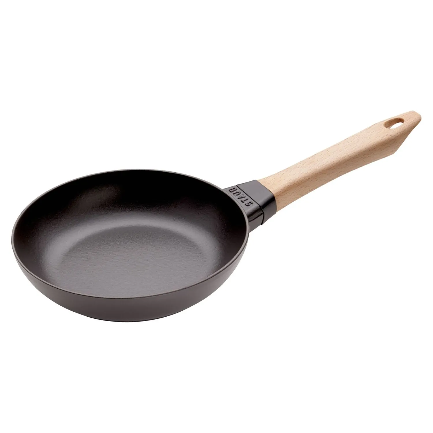 Staub Poêle avec poignée en bois 20 cm, Fonte, Noir mat Hot