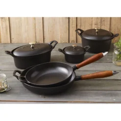 Staub Poêle avec poignée en bois 28 cm, Fonte, Noir mat Clearance