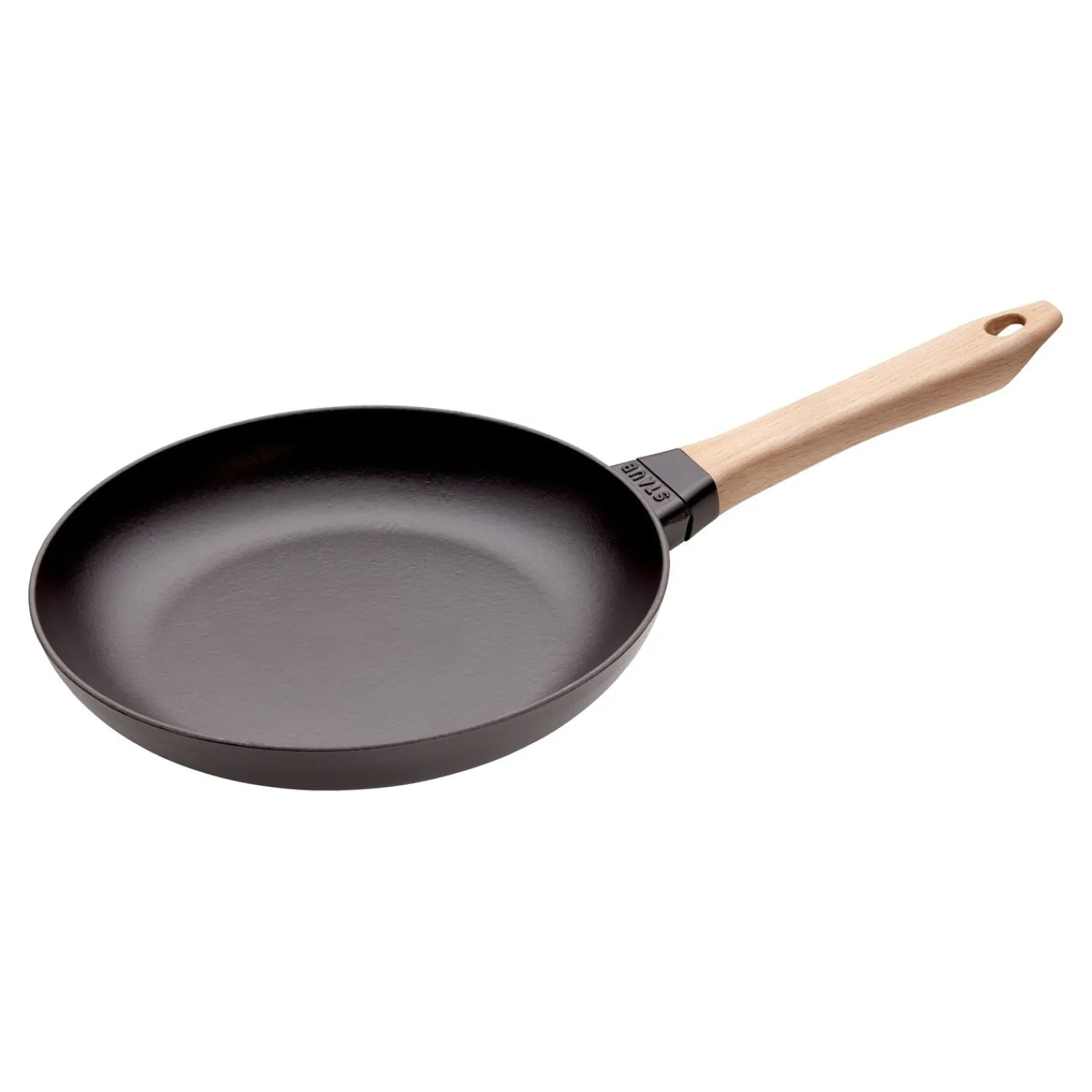 Staub Poêle avec poignée en bois 26 cm, Fonte, Noir mat New