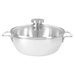 Demeyere Poêle de service avec couvercle en verre 24 cm, Inox 18/10 Discount