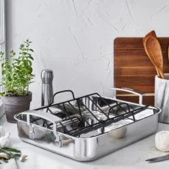 Demeyere Roaster avec grille 39 x 33 cm, Inox 18/10, Argent Clearance