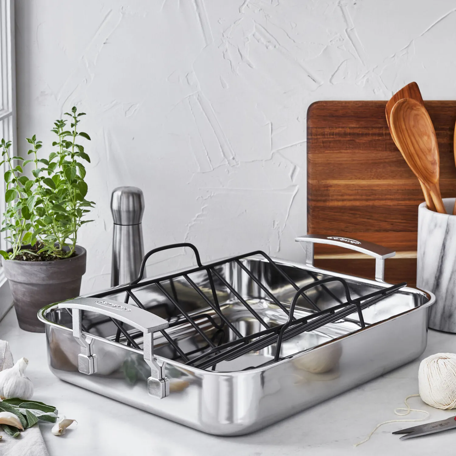 Demeyere Roaster avec grille 39 x 33 cm, Inox 18/10, Argent Clearance