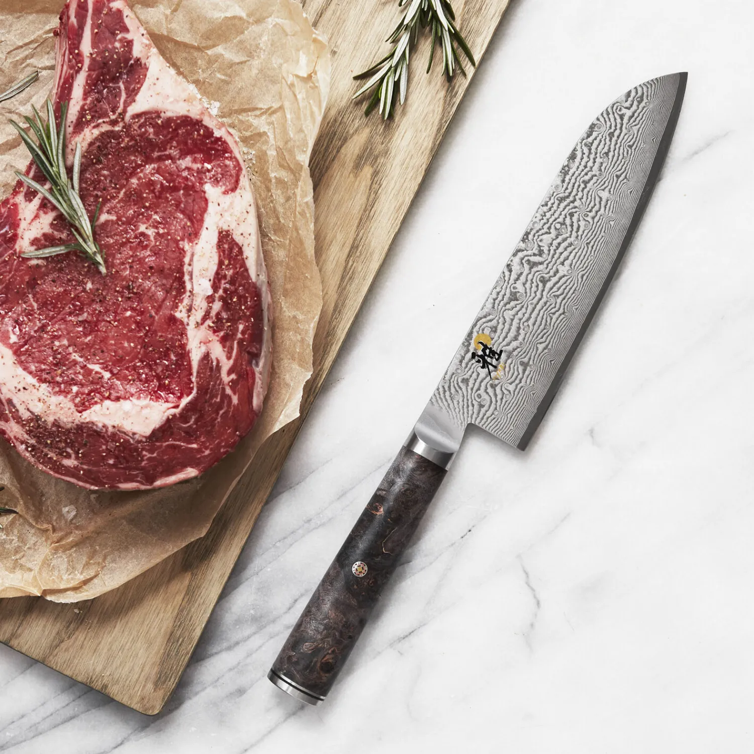 MIYABI Santoku 18 cm, Noir brun, Tranchant lisse Outlet