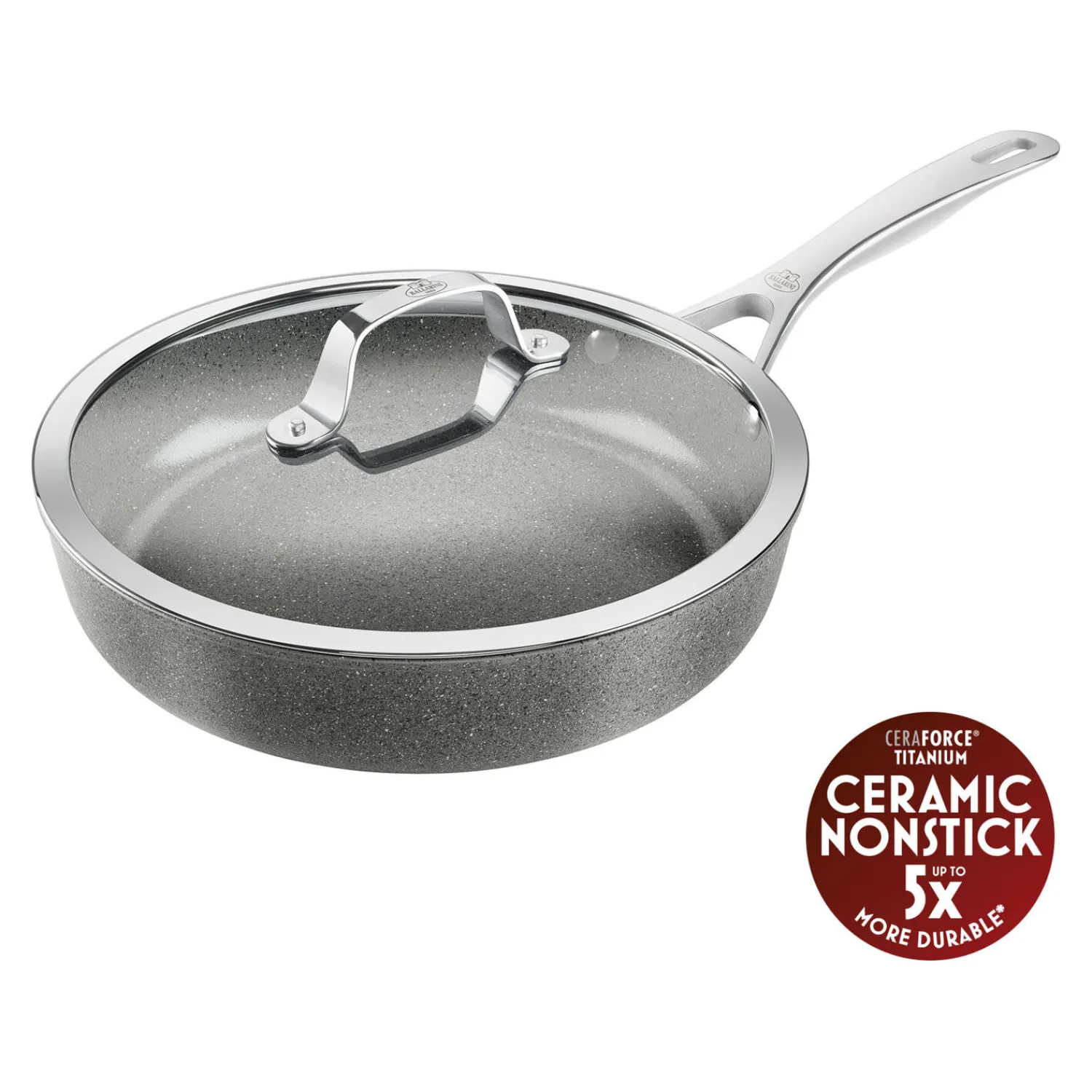 BALLARINI Sauteuse avec couvercle, 28 cm, Aluminium, Revêtement antiadhésif en céramique renforcée en titane Discount