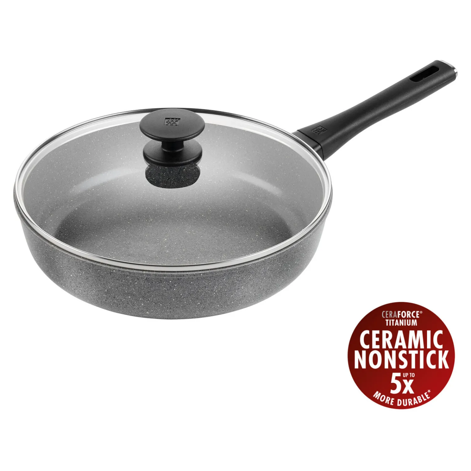ZWILLING Sauteuse avec couvercle en verre, 28 cm, Aluminium, Revêtement antiadhésif en céramique renforcée en titane Discount