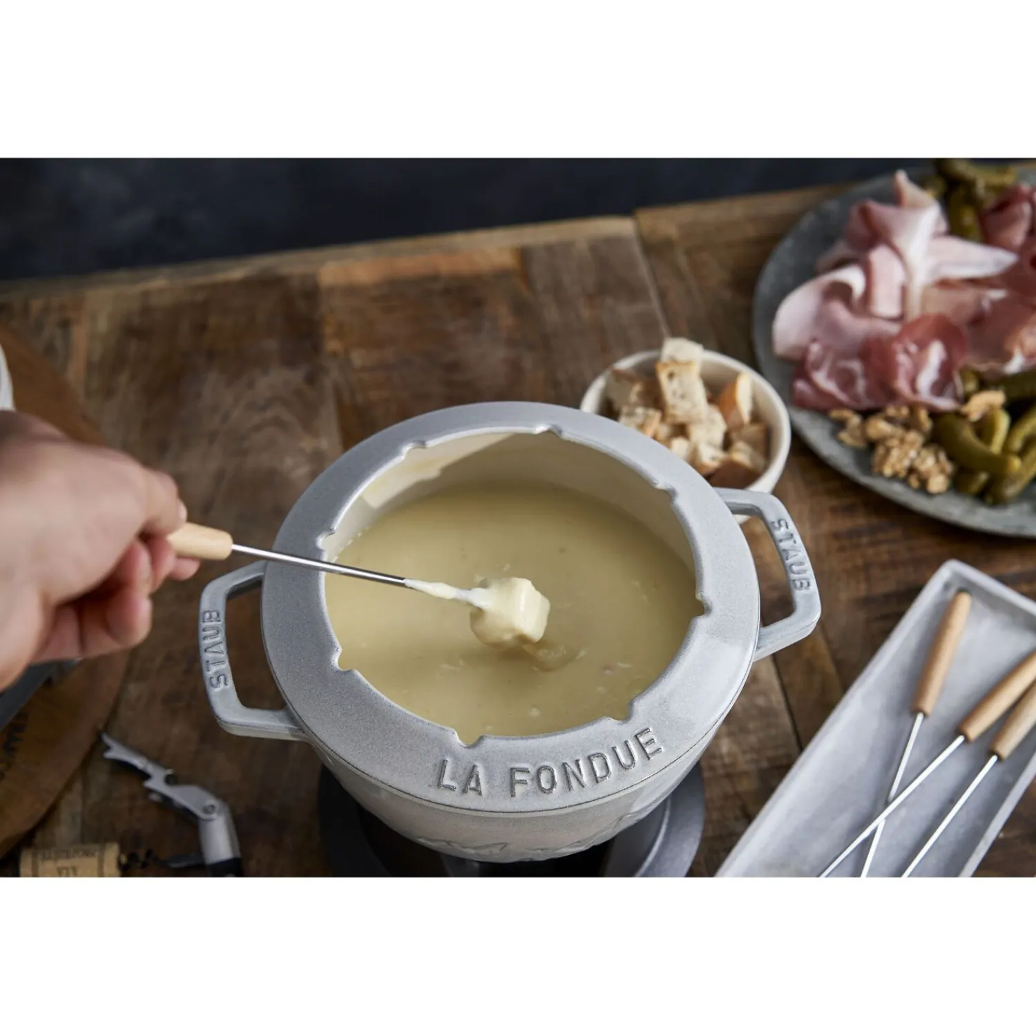 Staub Service à fondue montagne 20 cm, Truffe blanche Discount