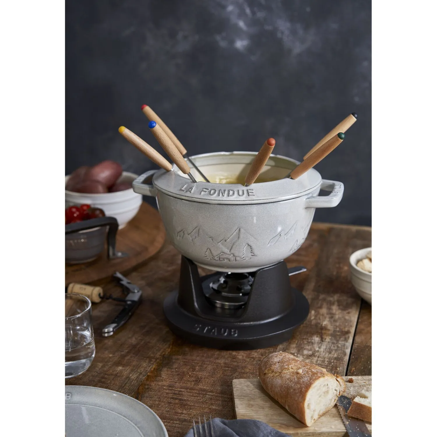 Staub Service à fondue montagne 20 cm, Truffe blanche Discount