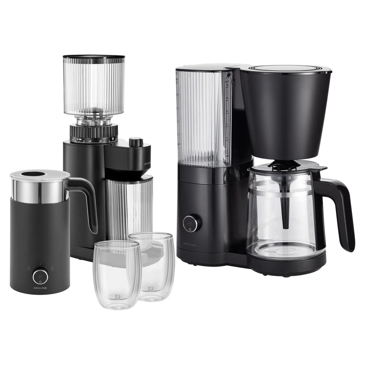 ZWILLING Set autour du café, 5-pcs. /200/400 ml/ 1.5 l, noir mat, Verre / Plastique Best
