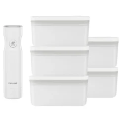 ZWILLING Set boîtes sous-vide & pompe, 6-pcs. /M, semi transparent-gris / blanc, Plastique Outlet