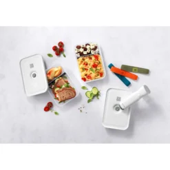 ZWILLING Set bo&icirc;tes sous-vide & pompe, 7-pcs. /L flat, semi transparent-gris / blanc, Plastique Outlet
