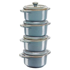 Staub Set cocottes 4-pcs, Rond(e), , Céramique Turquoise antique