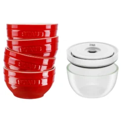 ZWILLING Set de bols avec couvercle, 6-pcs. /S/12 cm, cerise / transparent, Céramique / Verre New