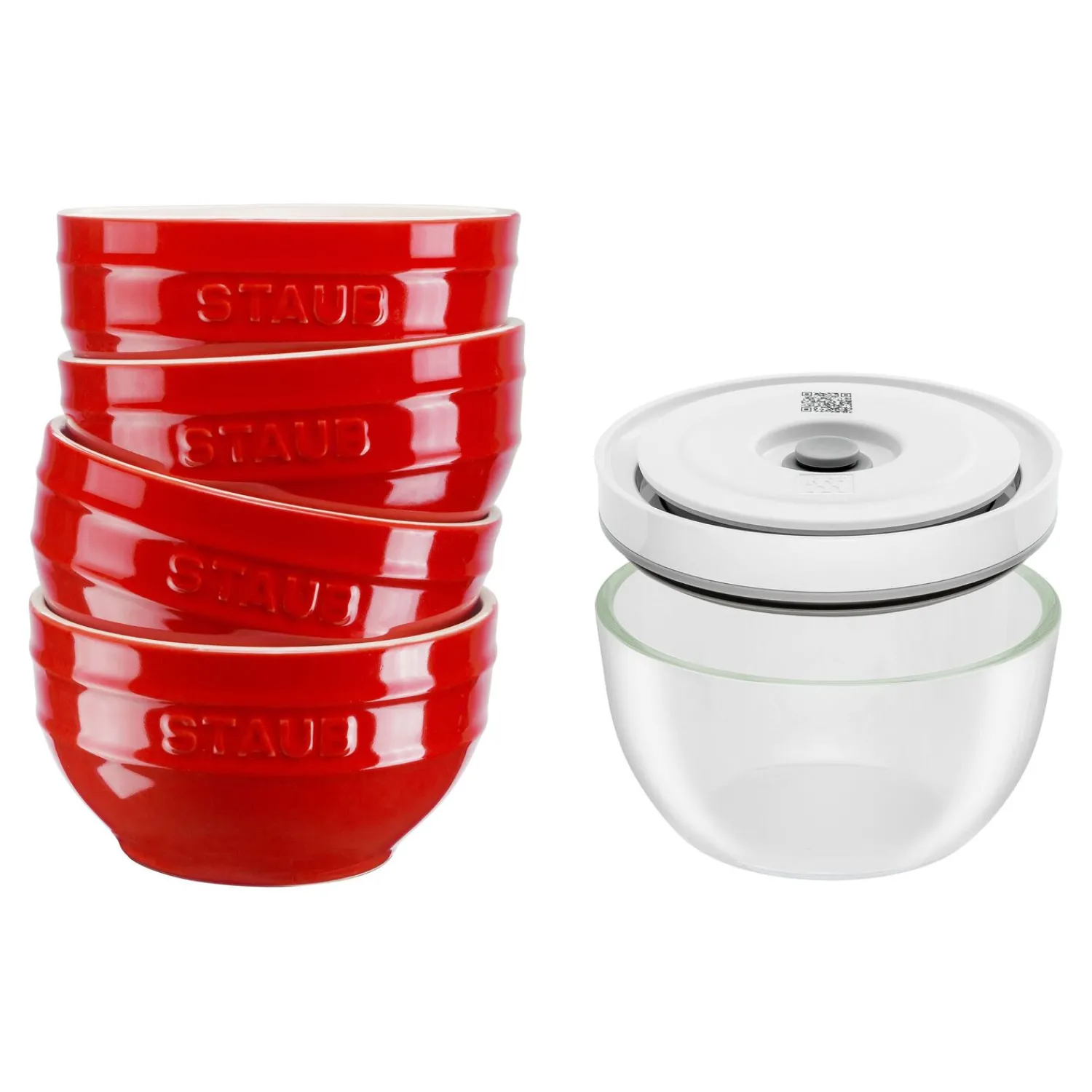 ZWILLING Set de bols avec couvercle, 6-pcs. /S/12 cm, cerise / transparent, Céramique / Verre New