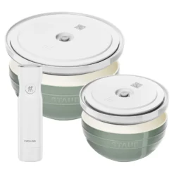 ZWILLING Set de bols avec pompe et couvercles sous vide, 5-pcs. /M/L/ 18/24cm, eucalyptus, Céramique Sale