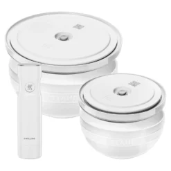 ZWILLING Set de bols avec pompe et couvercles sous vide, 5-pcs. /M/L/ 18/24cm, blanc, Céramique Best
