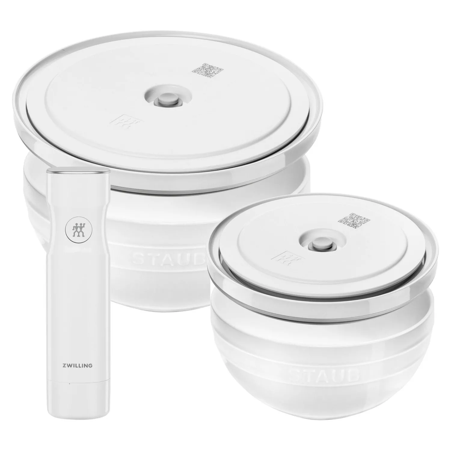 ZWILLING Set de bols avec pompe et couvercles sous vide, 5-pcs. /M/L/ 18/24cm, blanc, Céramique Best