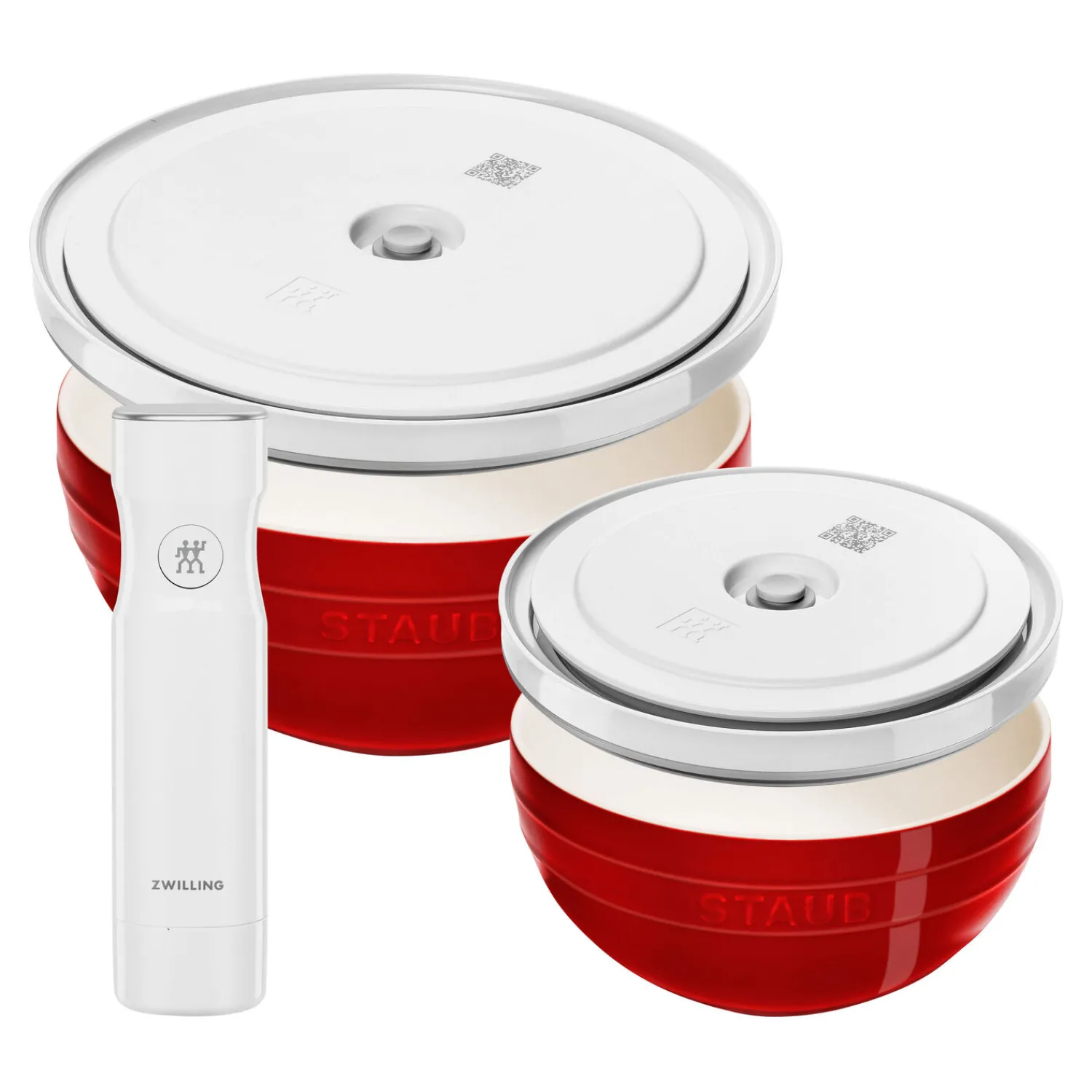 ZWILLING Set de bols avec pompe et couvercles sous vide, 5-pcs. /M/L/18/24cm, cerise, Céramique Best