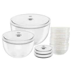 ZWILLING Set de bols sous vide & couvercle, 10-pcs. /S/M/L, blanc ivoire / transparent, Céramique Sale