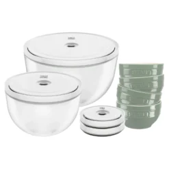 ZWILLING Set de bols sous vide avec couvercle, 10-pcs. /S/M/L, eucalyptus / transparent, Céramique