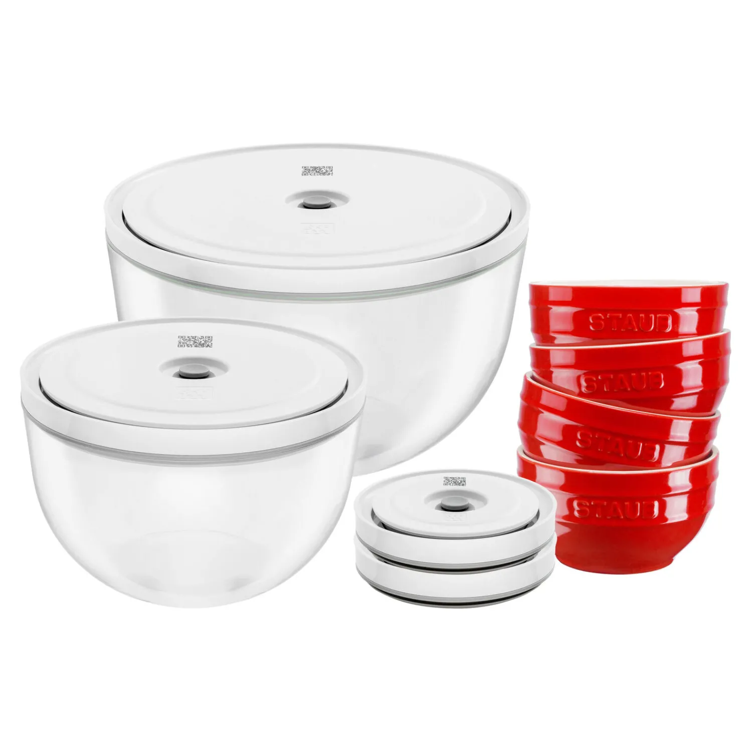ZWILLING Set de bols sous vide avec couvercle, 10-pcs. /S/M/L, cerise / transparent, Céramique / Verre New