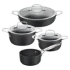 BALLARINI Set de casseroles, 4-pcs. /16/20/24/28 cm, noir mat, Aluminium Discount
