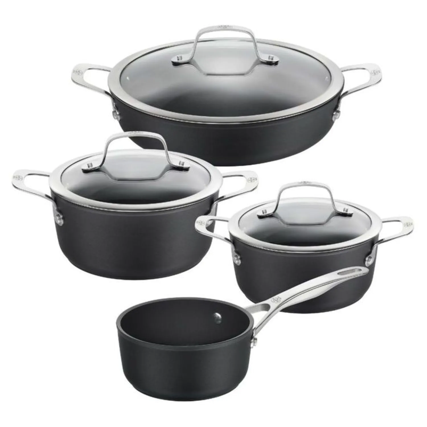 BALLARINI Set de casseroles, 4-pcs. /16/20/24/28 cm, noir mat, Aluminium Discount