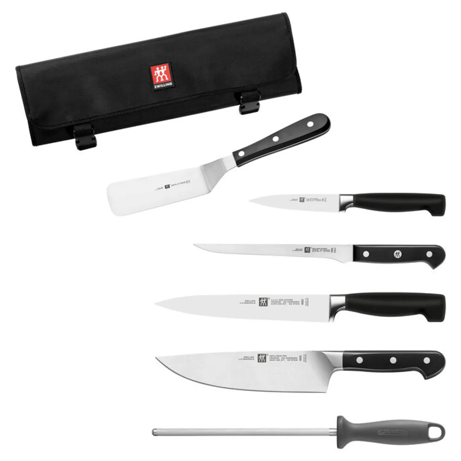 ZWILLING Set de chef couteau avec acier à aiguiser & étui, 7-pcs. /10/13/18/20/23 cm, noir mat, Acier Discount