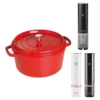 ZWILLING Set de cuisine avec moulins à épices, tire-bouchon et cocotte rouge, 4-pcs. Discount
