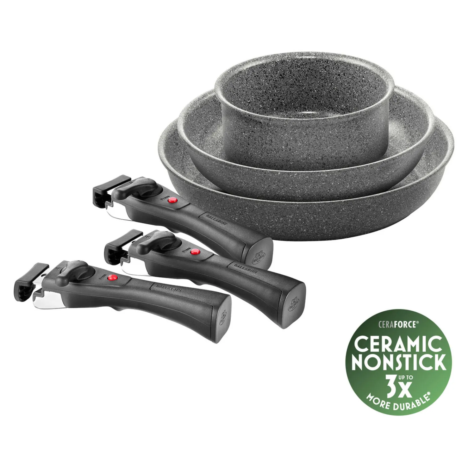 BALLARINI Set de poêles, 6-pcs, Aluminium, Revêtement antiadhésif en céramique New