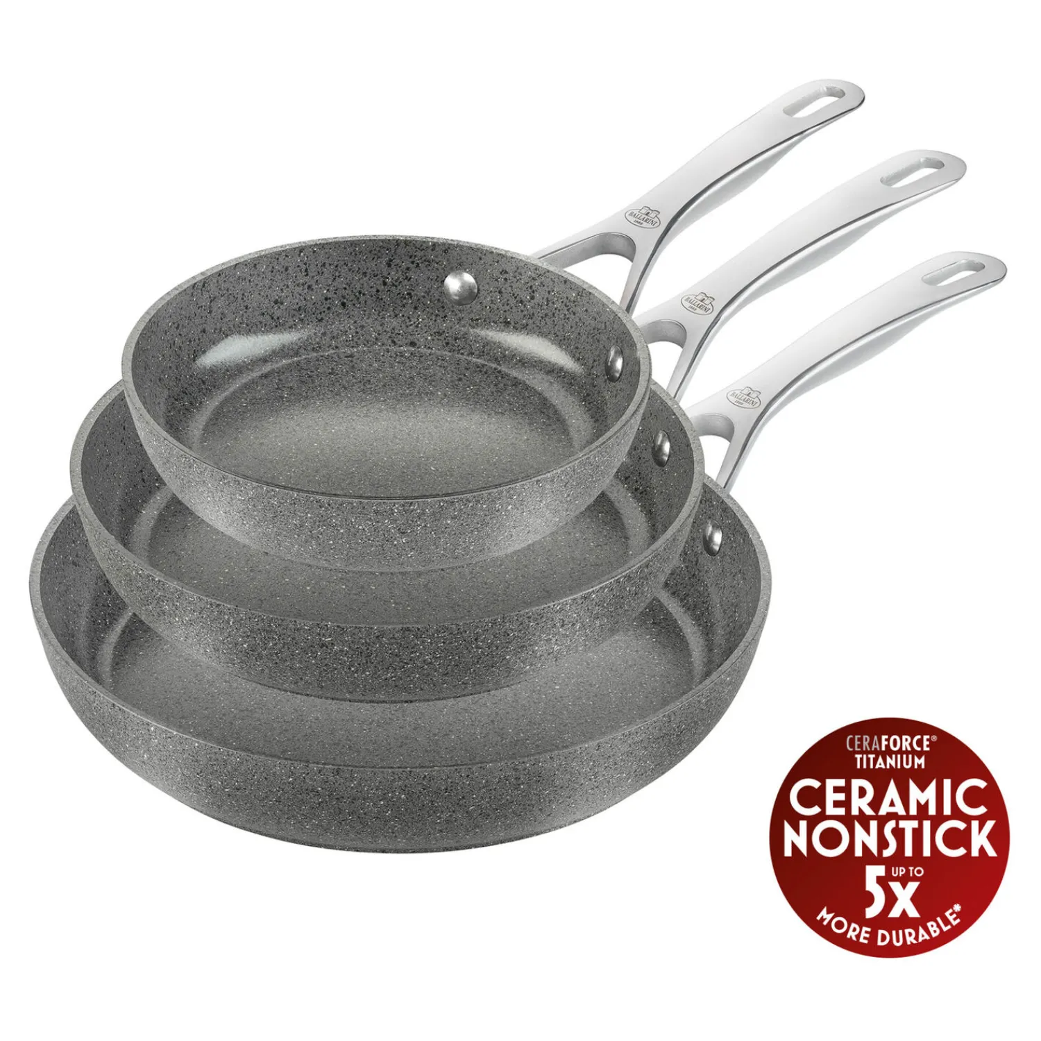 BALLARINI Set de poêles, 3-pcs. /20/24/28 cm, gris pierre, Aluminium Discount