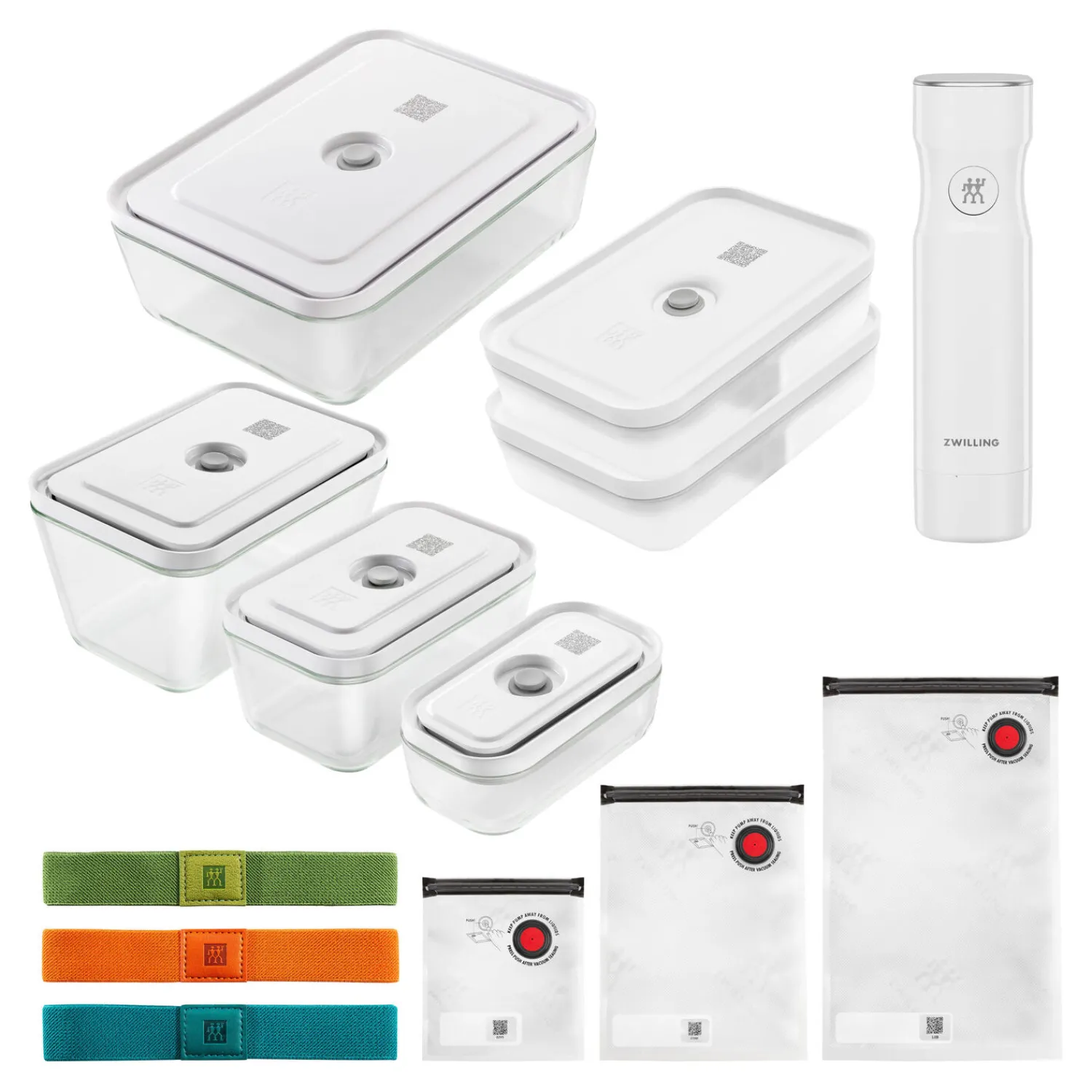 ZWILLING Set de sous-vide boîtes avec pompe & accessoires, 20-pcs. /S/M/L, couleurs mélangées, Verre