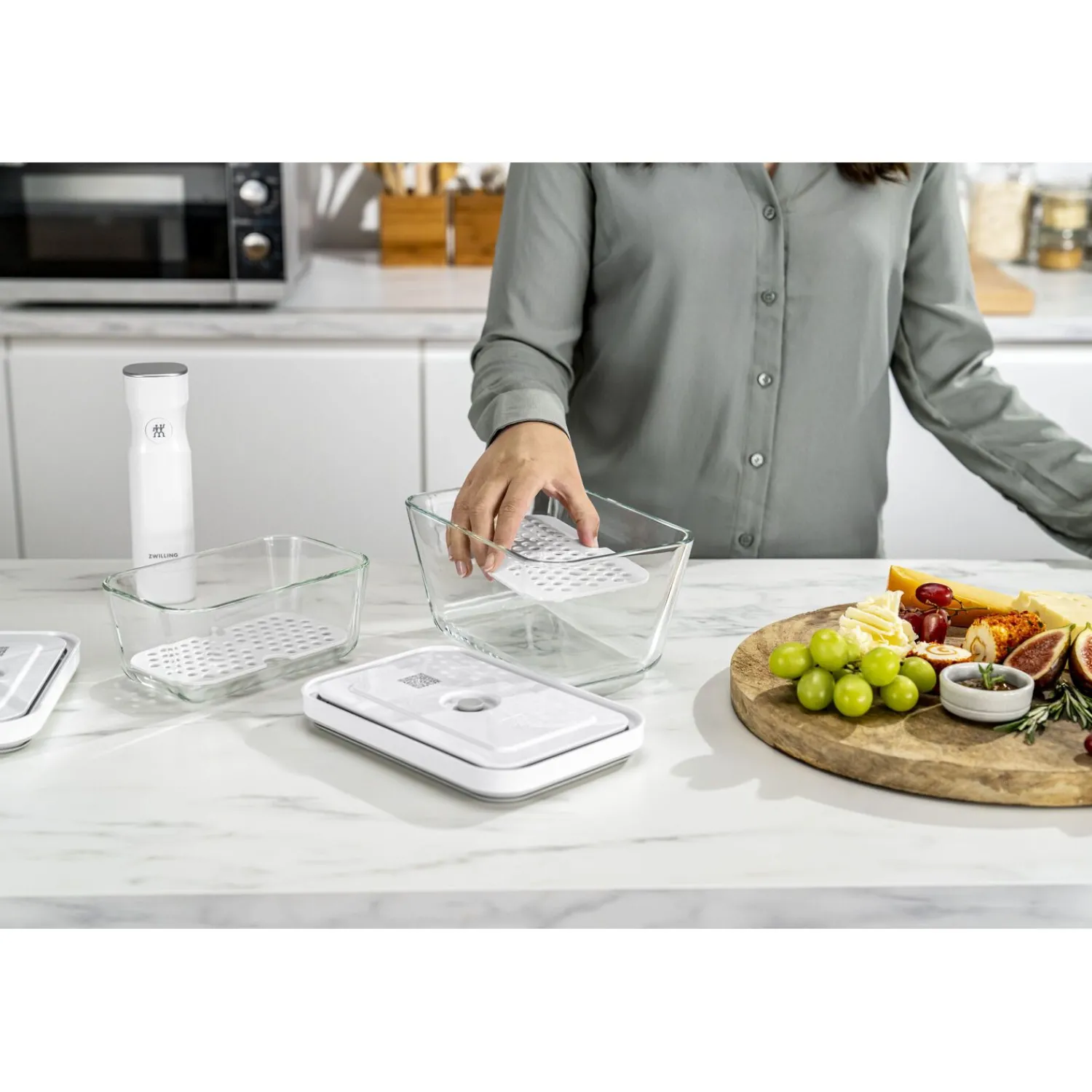 ZWILLING Set d’accessoires sous vide pour boîtes en verre, M/L / 2-pcs Blanc